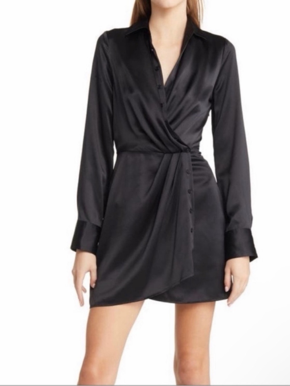 Reformation Black Silk Long-Sleeve Wrap Dress | Size 10 (see note*)